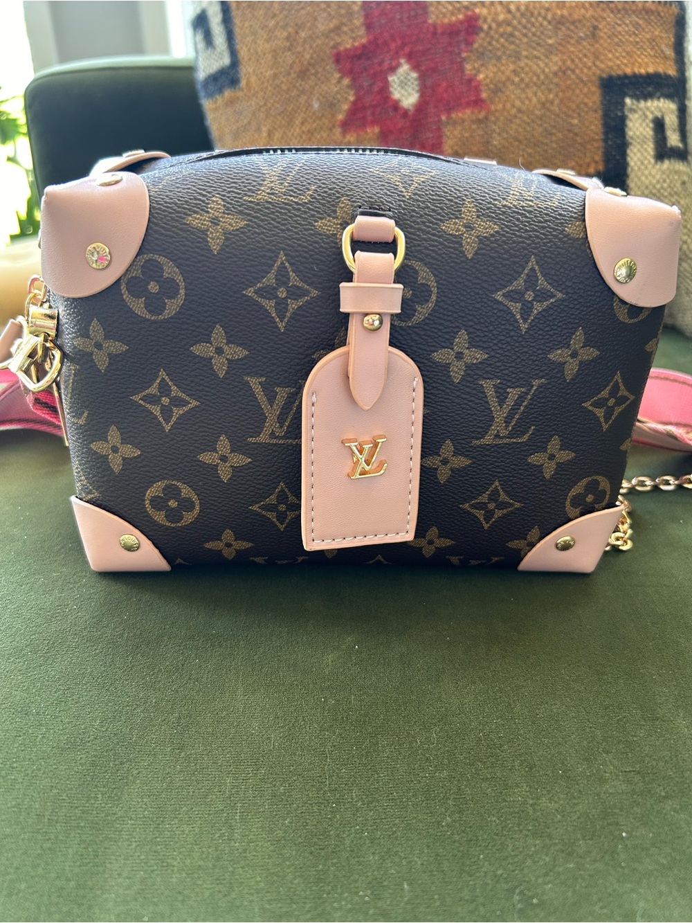 Louis Vuitton Monogram Mini Crossbody with Pink Trim and Gold Hardware